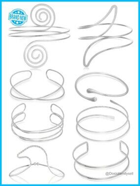 8PCS Adjustable Upper Arm Cuff Bracelets Set Gold Silver Coil Armband Armlet